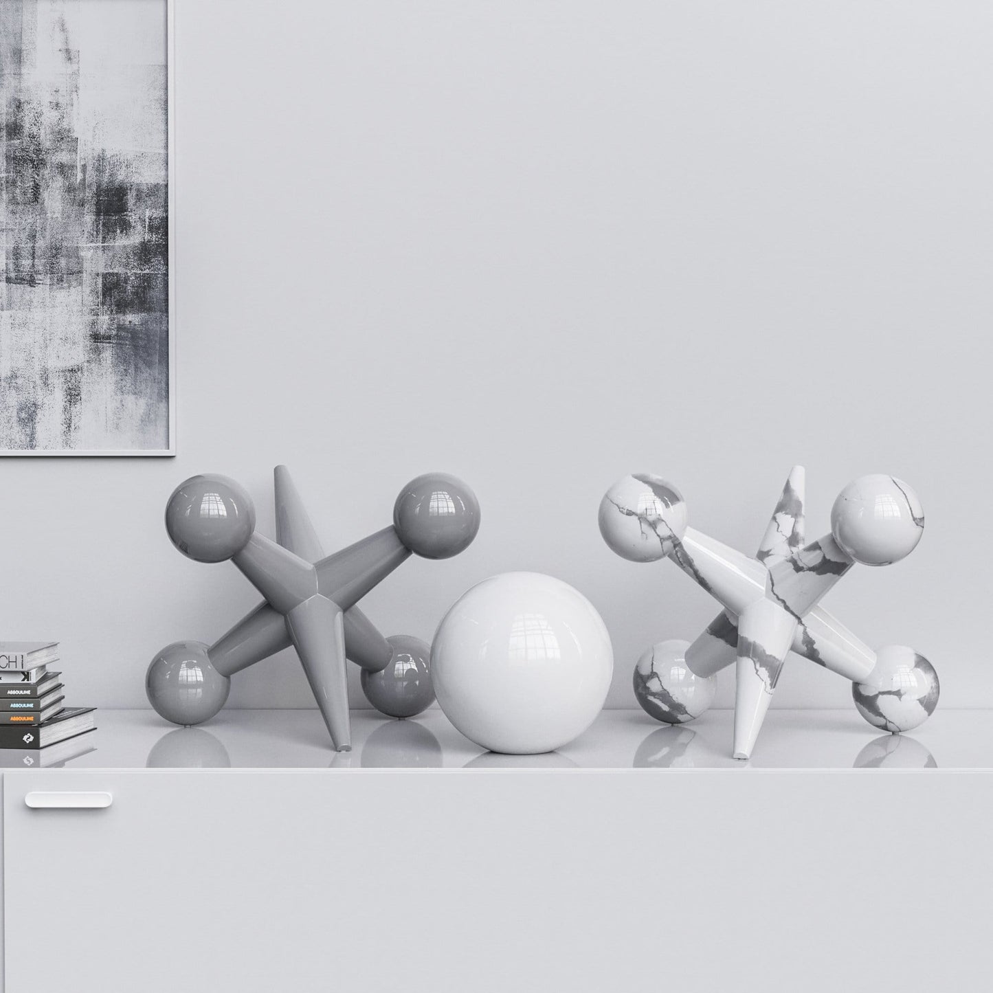 Ceramic 18"Jacks & 10" Ball  Set - Plain & Marbles - Synchrony Art INC