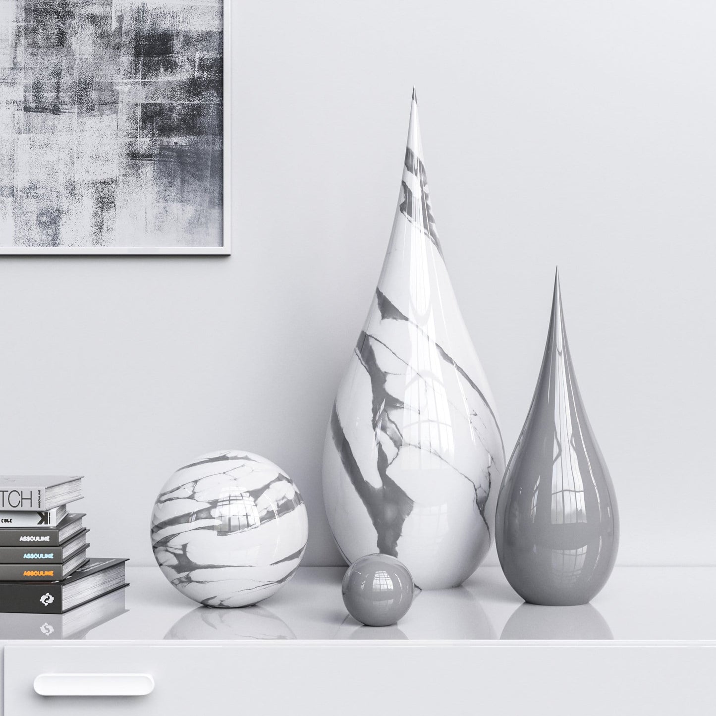Ceramic Drop & Sphere Set - Plain & Marbles - Synchrony Art INC