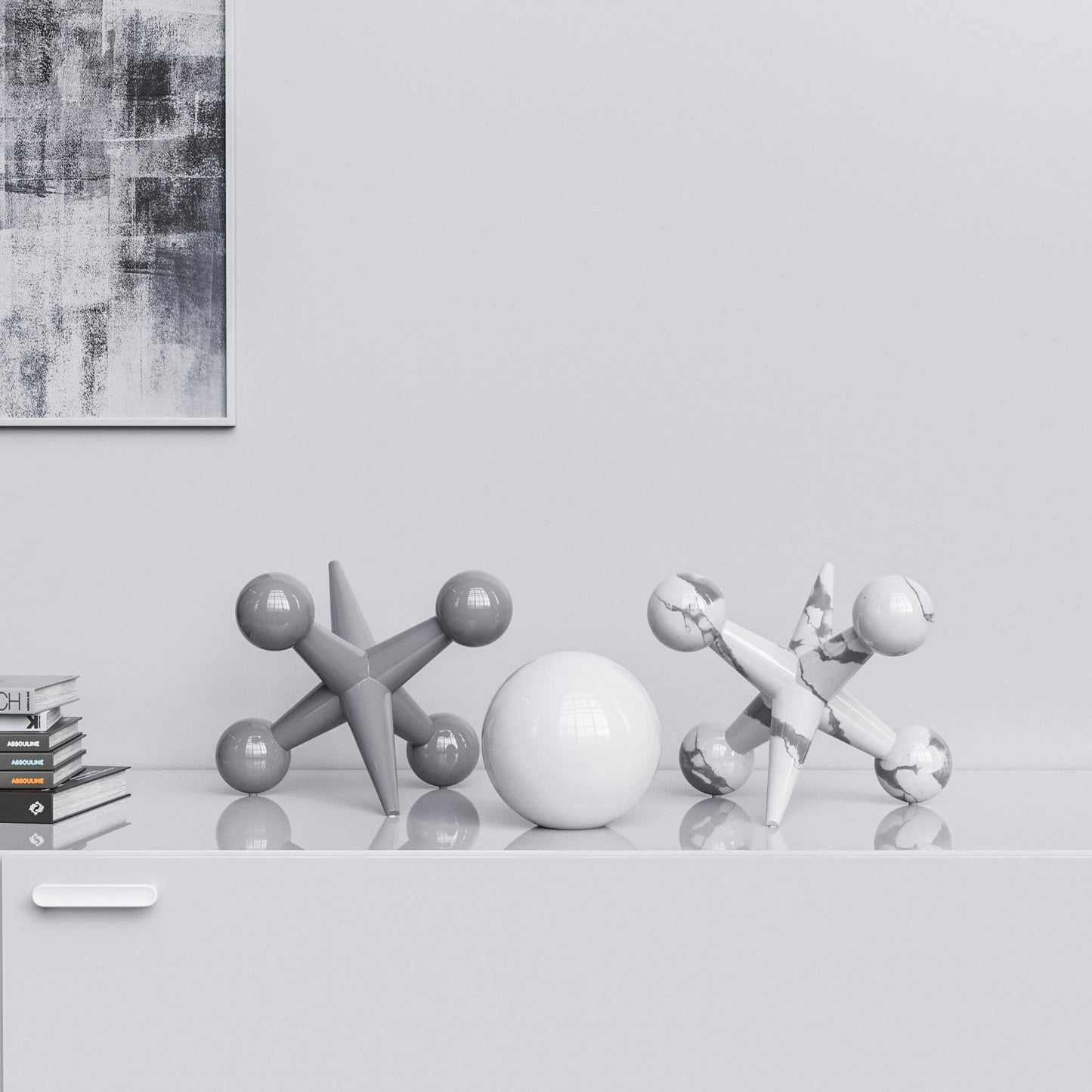 Ceramic 12"Jacks & 7" Ball  Set - Plain & Marbles - Synchrony Art INC
