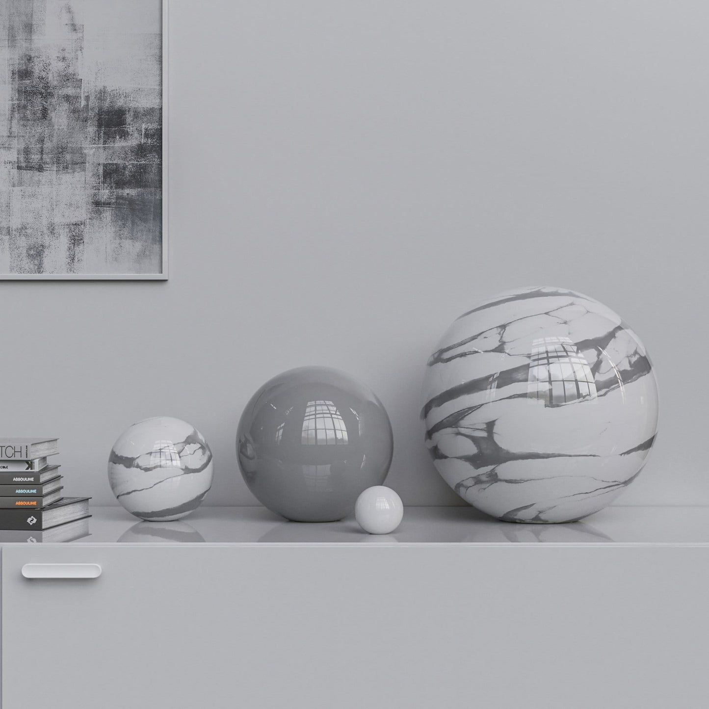 Ceramic Sphere Four Pieces Set - Plain & Marbles - Synchrony Art INC
