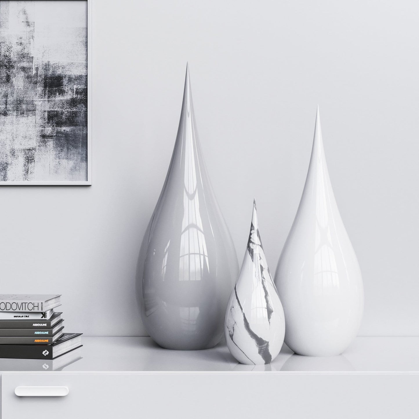 Ceramic Drop Three Pieces Set - Plain & Marble - Synchrony Art INC