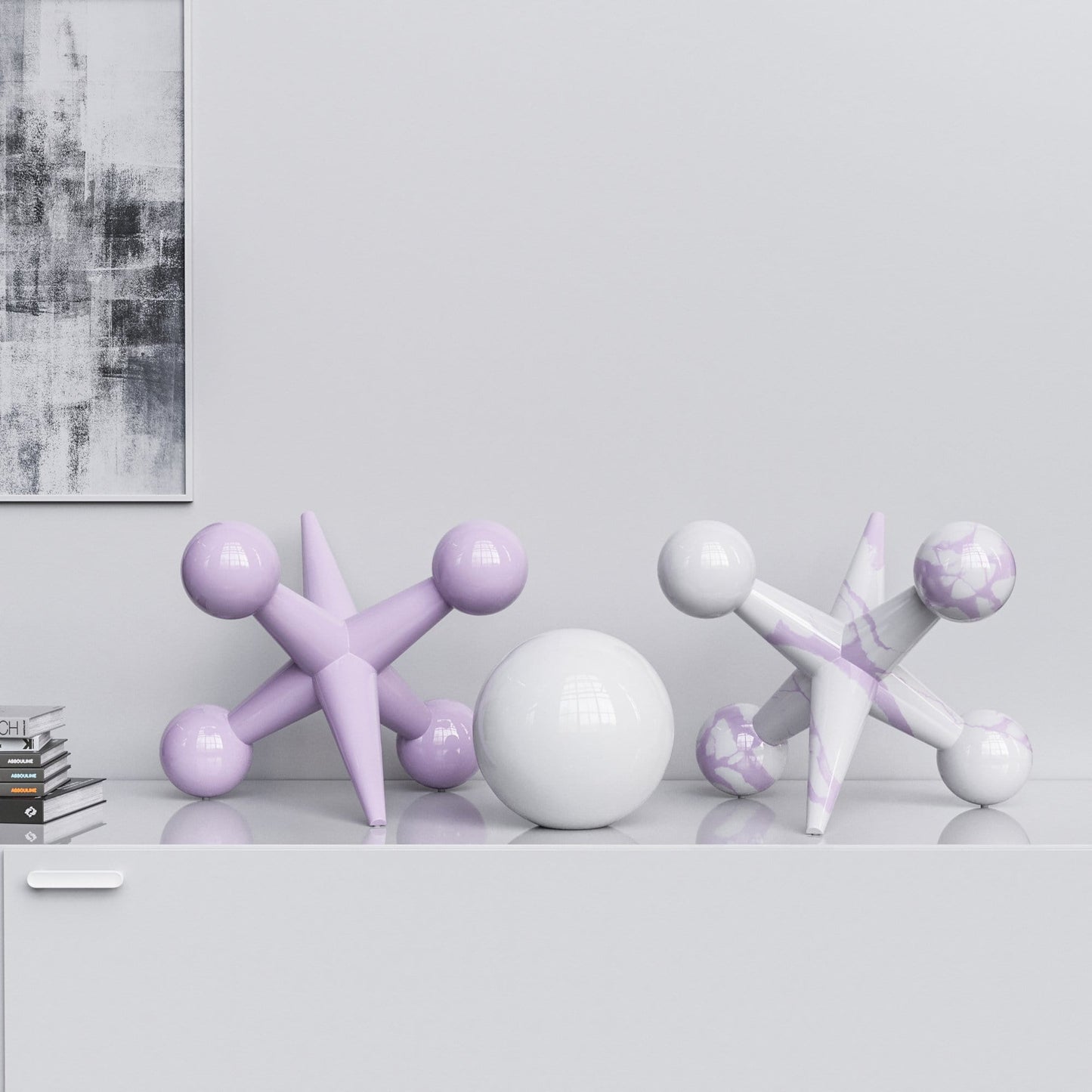Ceramic 18"Jacks & 10" Ball  Set - Plain & Marbles - Synchrony Art INC