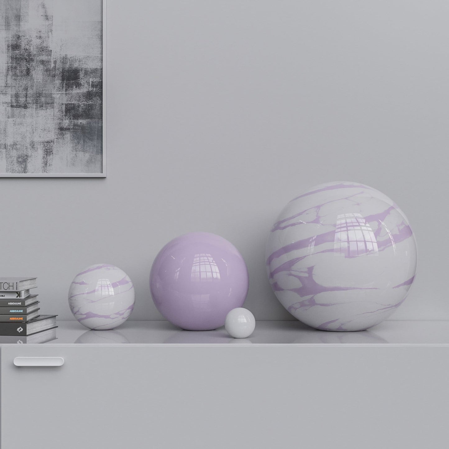 Ceramic Sphere Four Pieces Set - Plain & Marbles - Synchrony Art INC