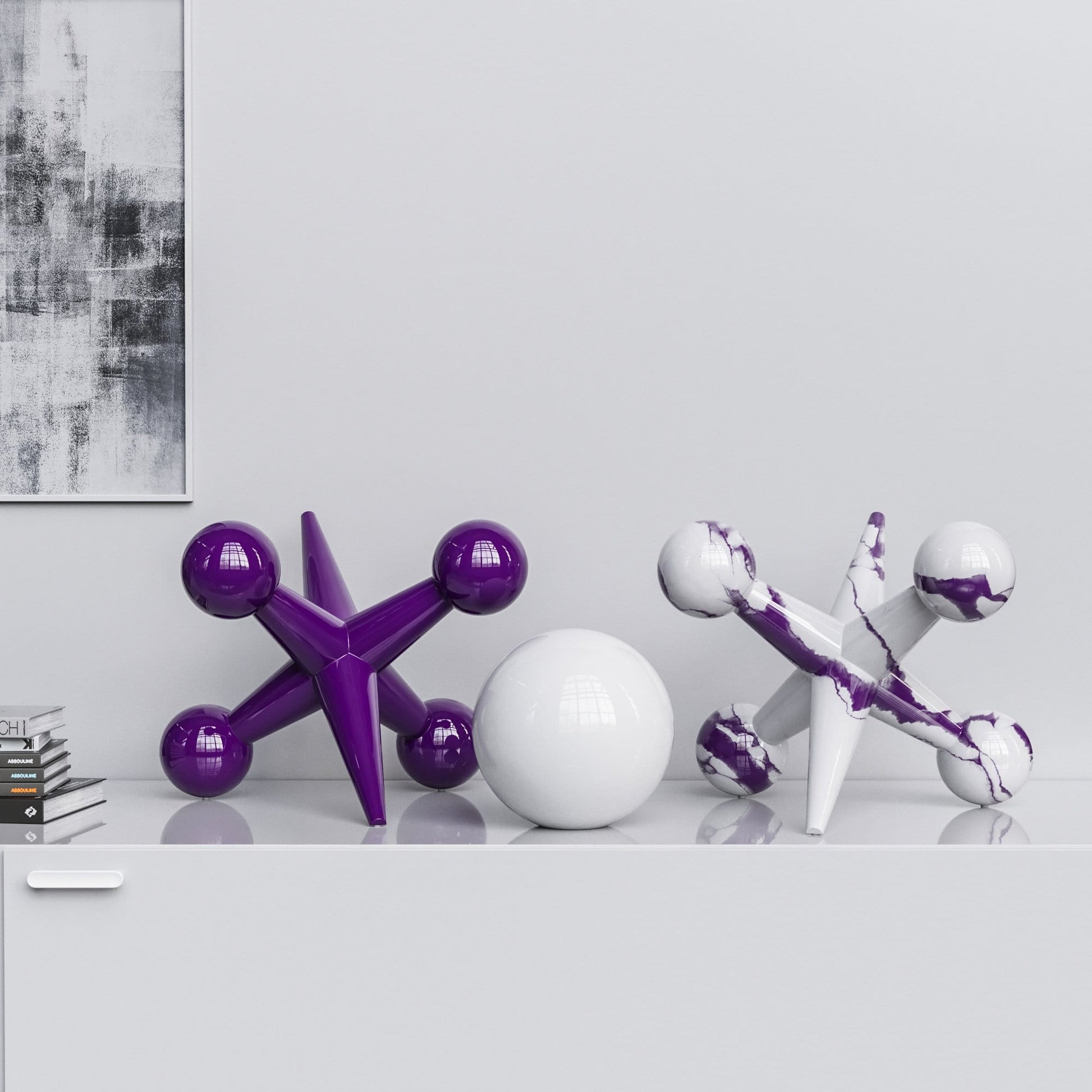 Ceramic 18"Jacks & 10" Ball  Set - Plain & Marbles - Synchrony Art INC