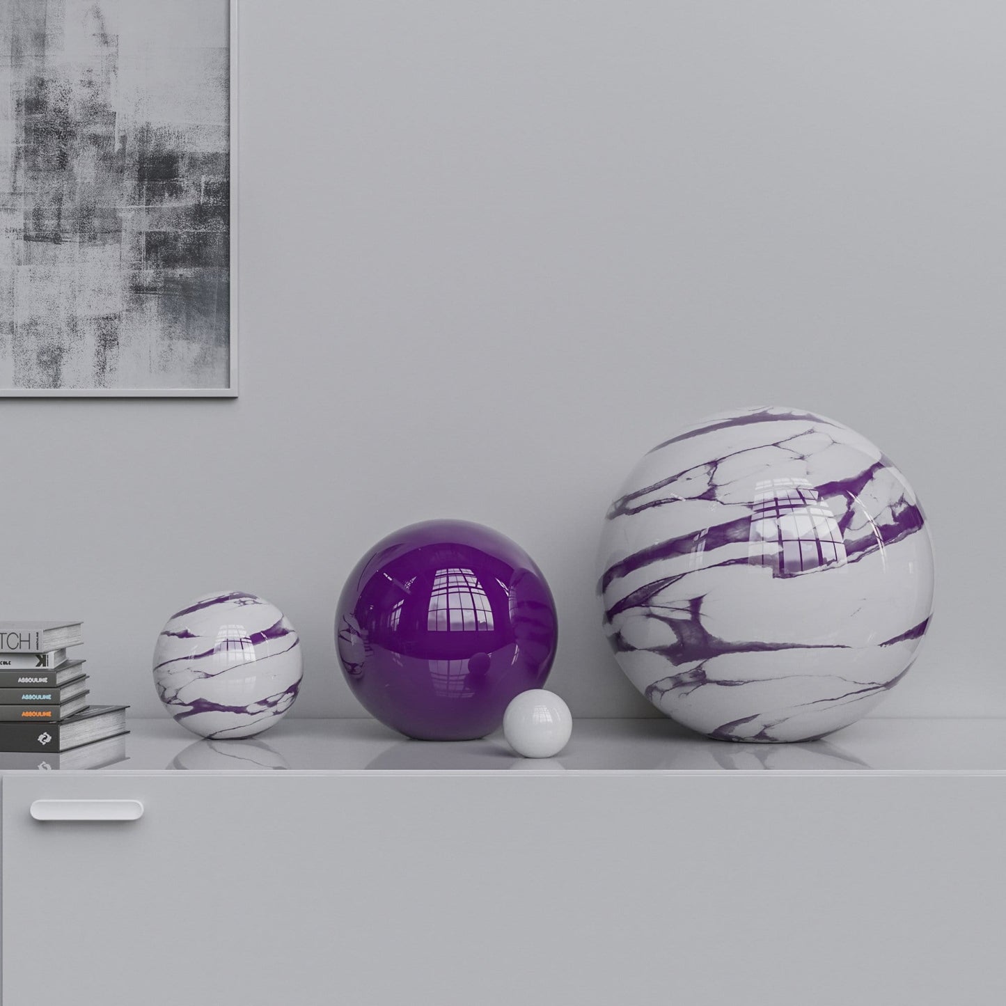 Ceramic Sphere Four Pieces Set - Plain & Marbles - Synchrony Art INC
