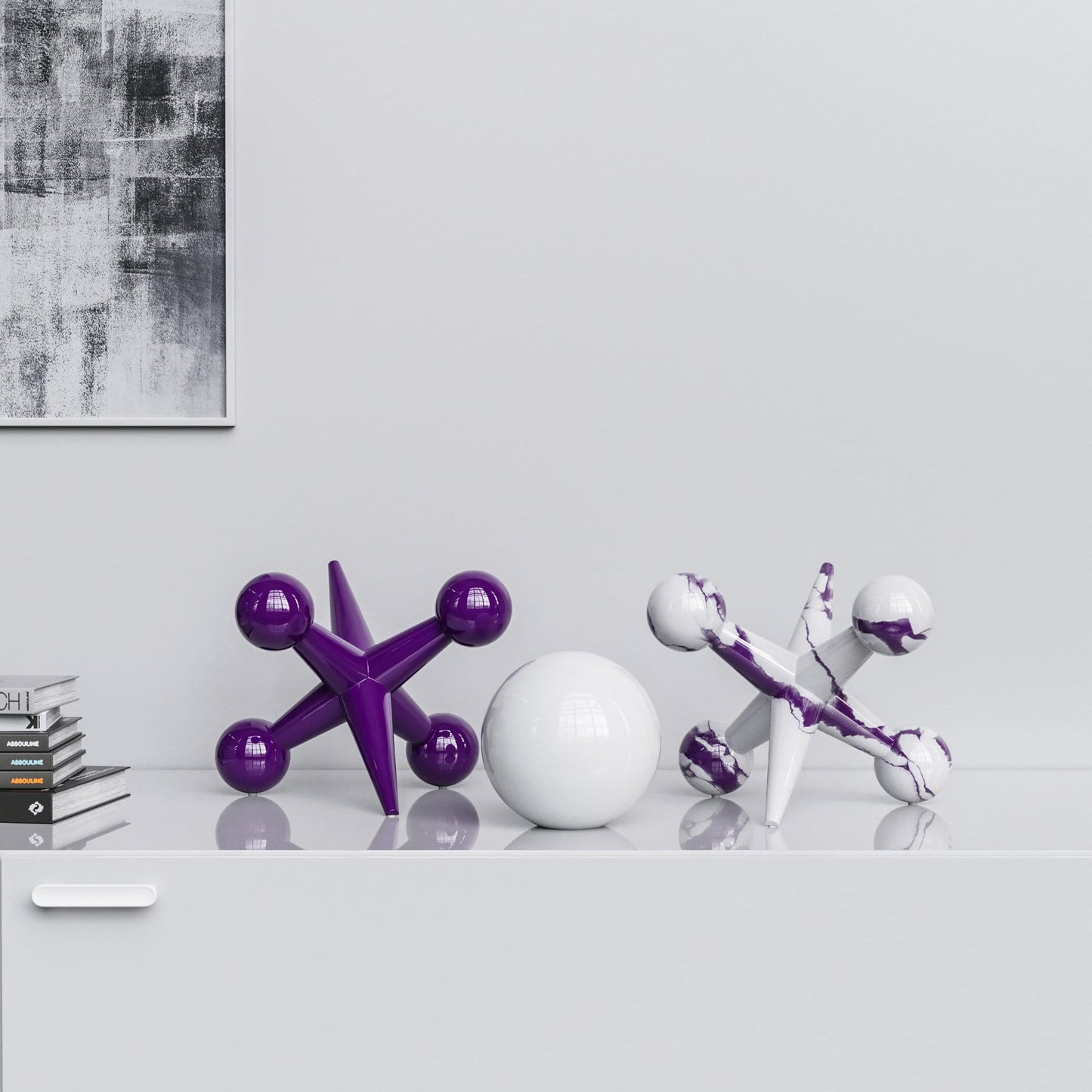 Ceramic 12"Jacks & 7" Ball  Set - Plain & Marbles - Synchrony Art INC