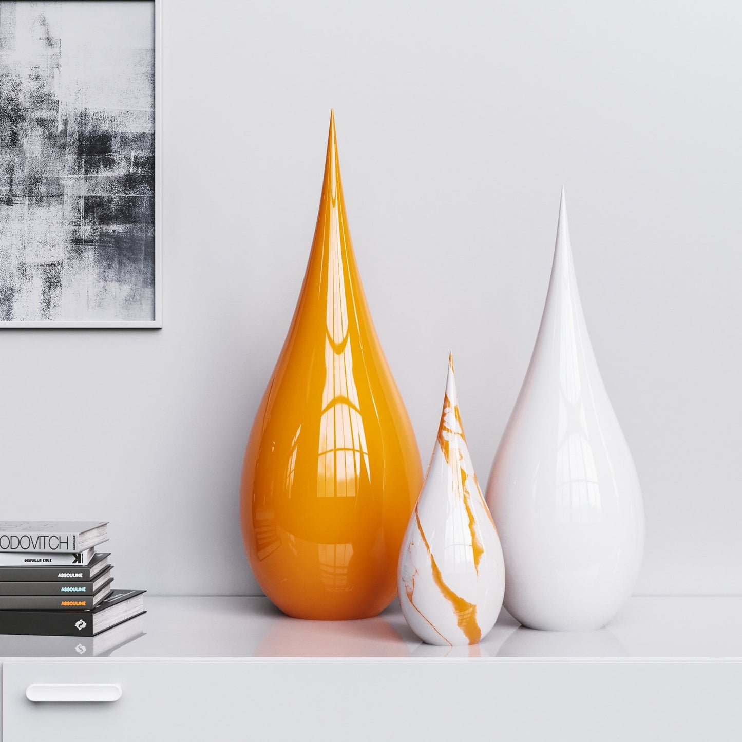 Ceramic Drop Three Pieces Set - Plain & Marble - Synchrony Art INC