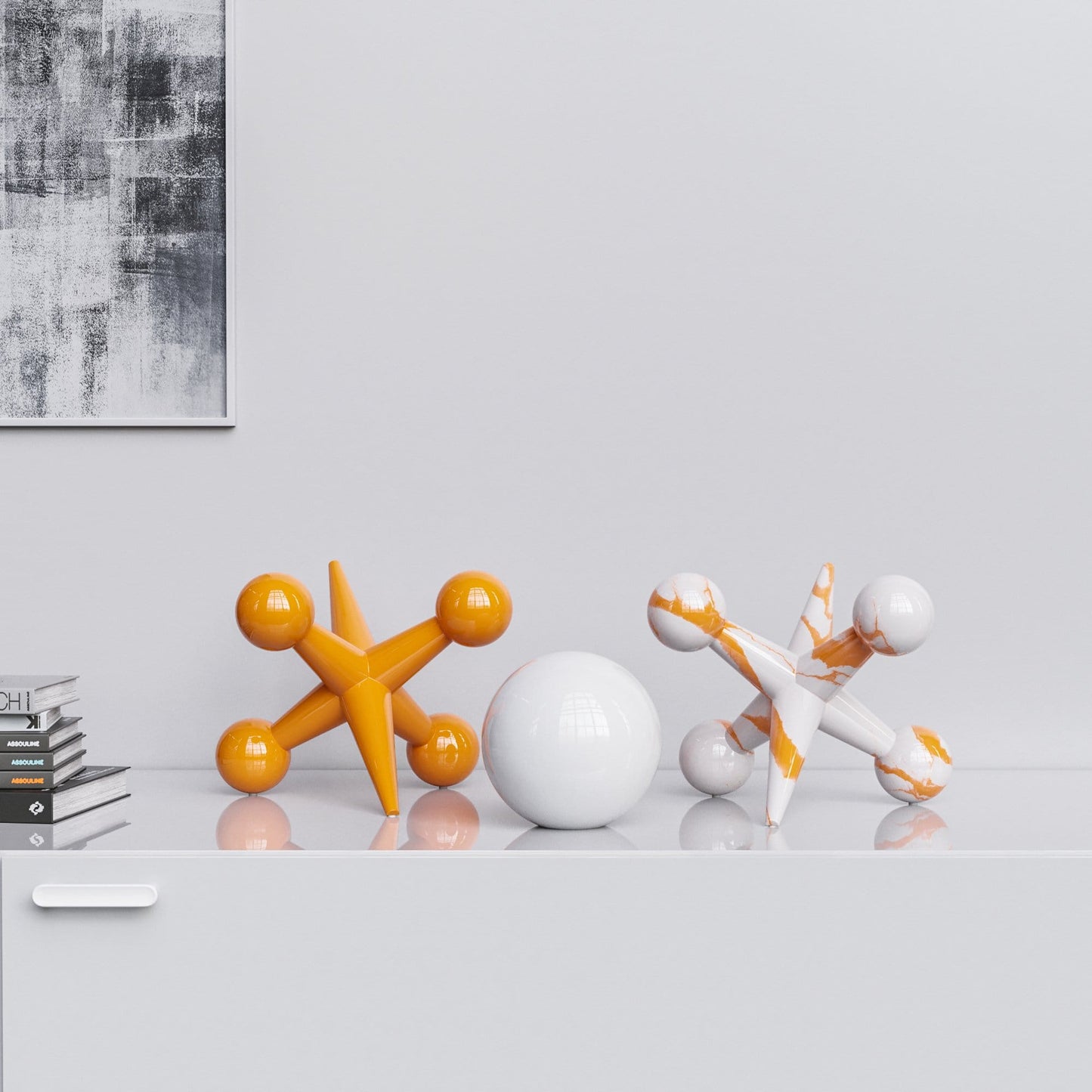 Ceramic 12"Jacks & 7" Ball  Set - Plain & Marbles - Synchrony Art INC