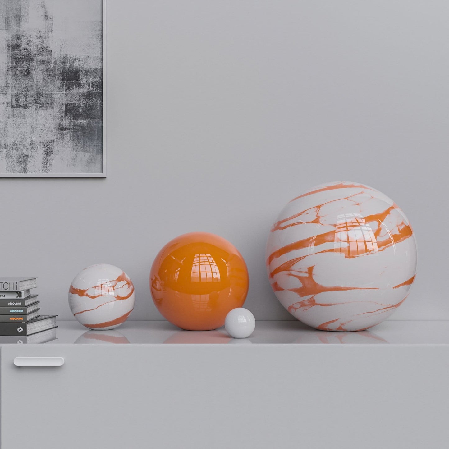Ceramic Sphere Four Pieces Set - Plain & Marbles - Synchrony Art INC