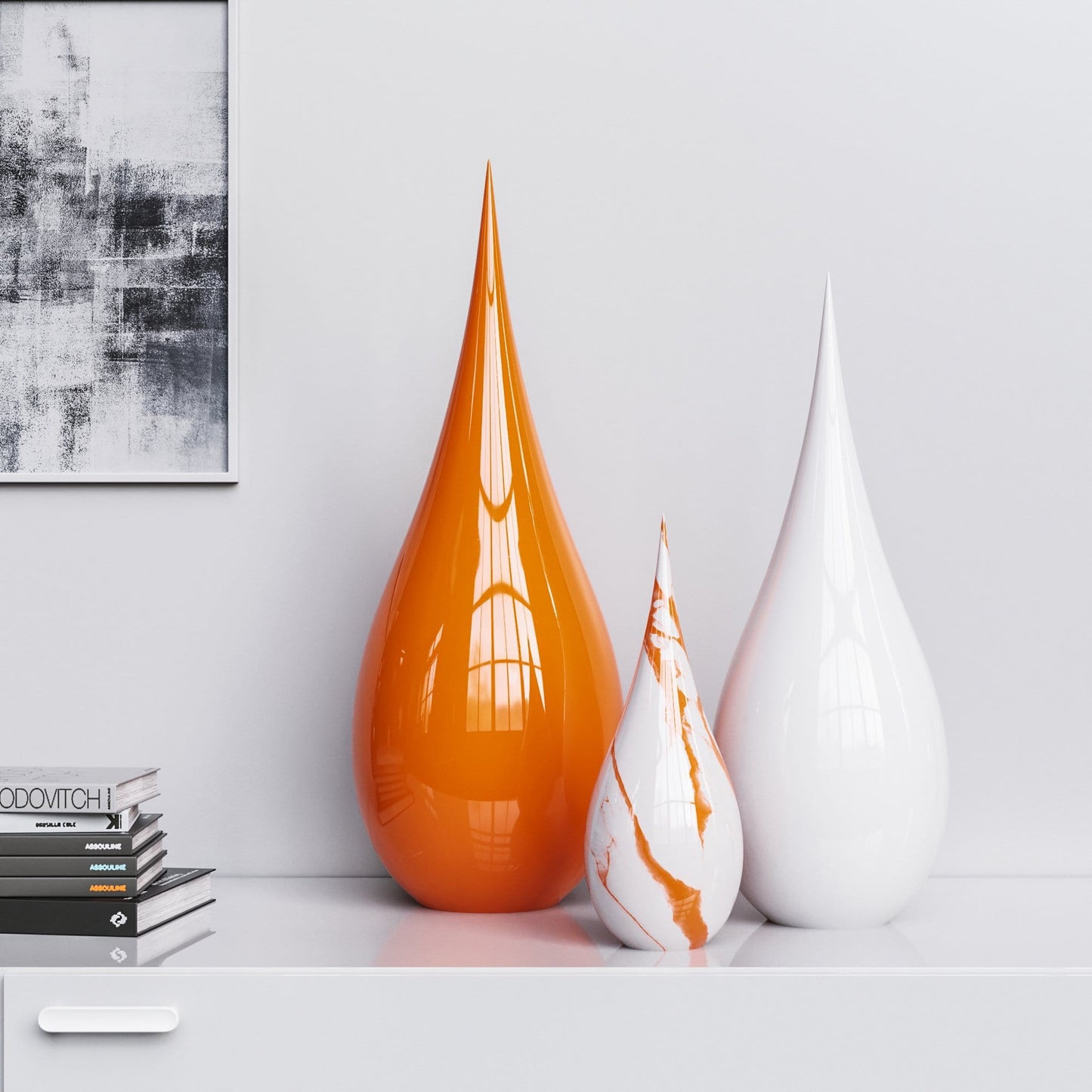 Ceramic Drop Three Pieces Set - Plain & Marble - Synchrony Art INC