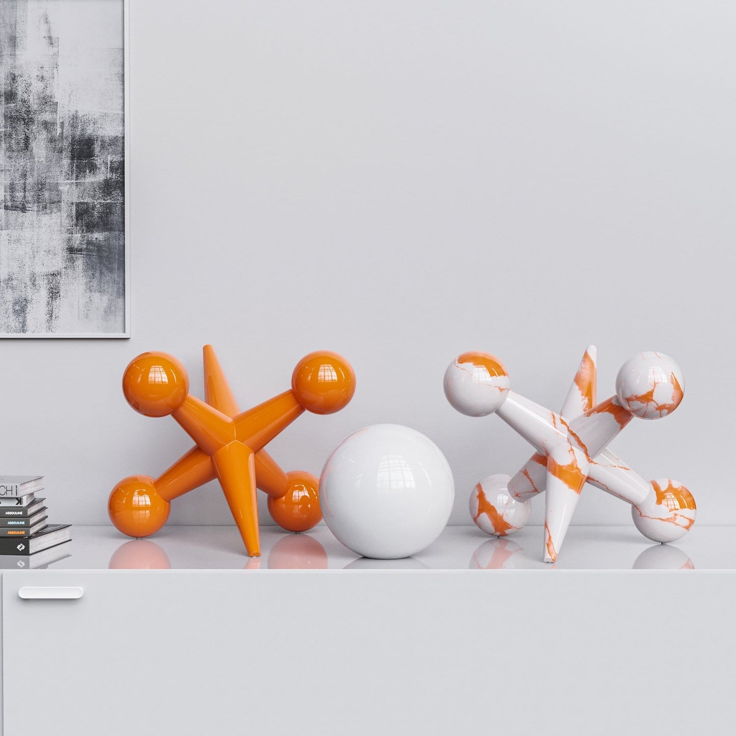 Ceramic 18"Jacks & 10" Ball  Set - Plain & Marbles - Synchrony Art INC
