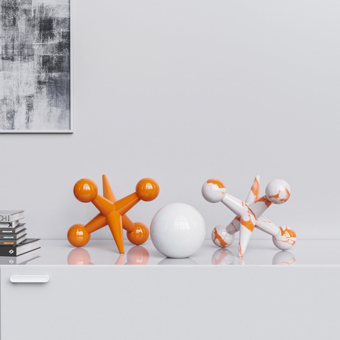 Ceramic 12"Jacks & 7" Ball  Set - Plain & Marbles - Synchrony Art INC