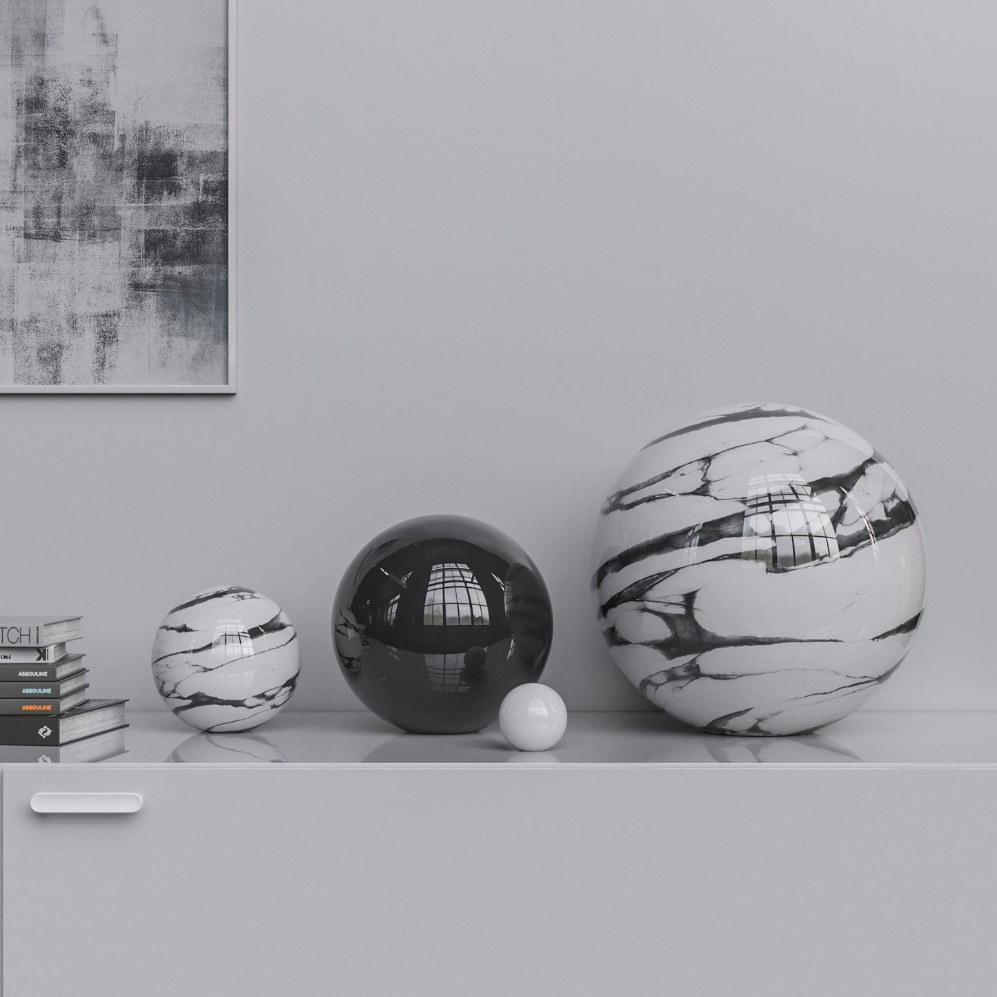 Ceramic Sphere Four Pieces Set - Plain & Marbles - Synchrony Art INC