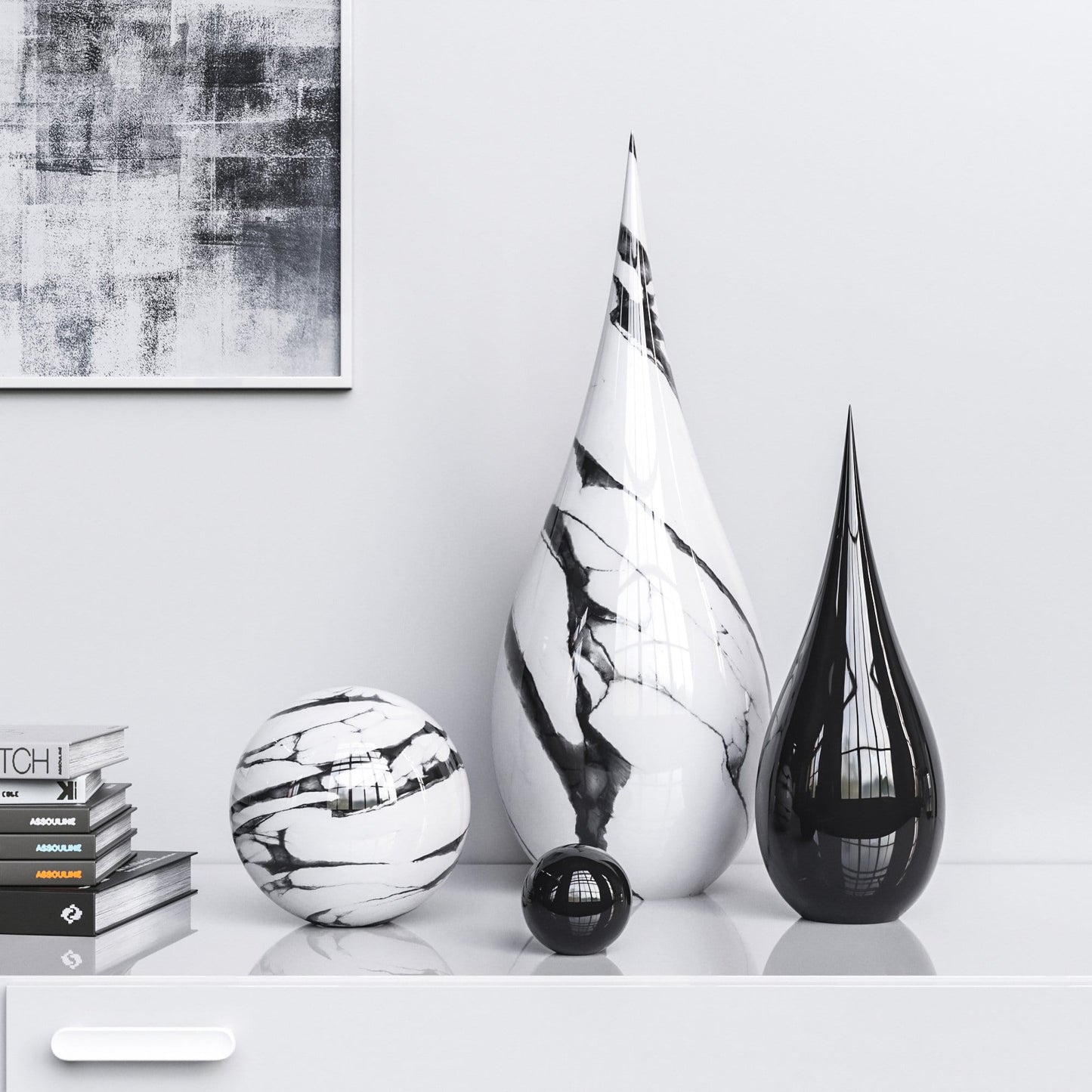 Ceramic Drop & Sphere Set - Plain & Marbles - Synchrony Art INC