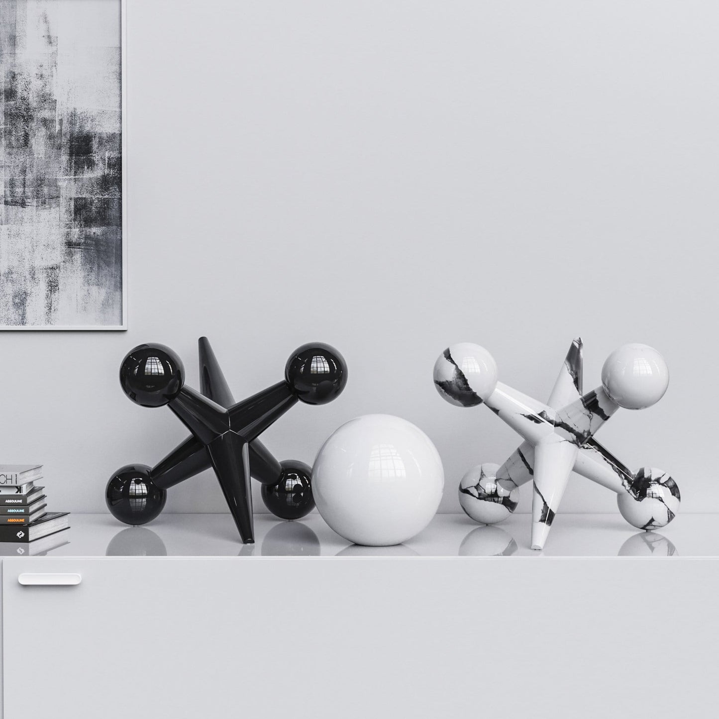 Ceramic 18"Jacks & 10" Ball  Set - Plain & Marbles - Synchrony Art INC