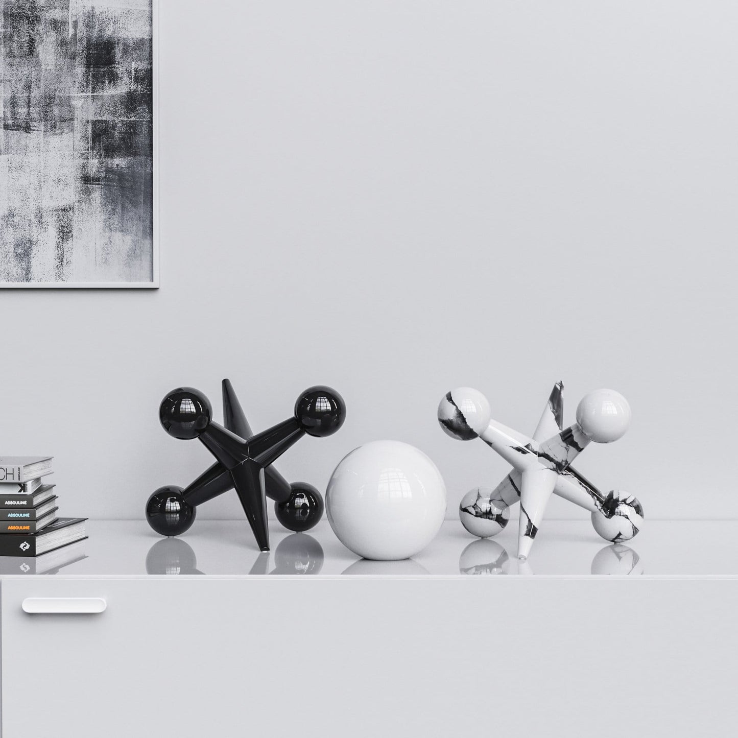 Ceramic 12"Jacks & 7" Ball  Set - Plain & Marbles - Synchrony Art INC