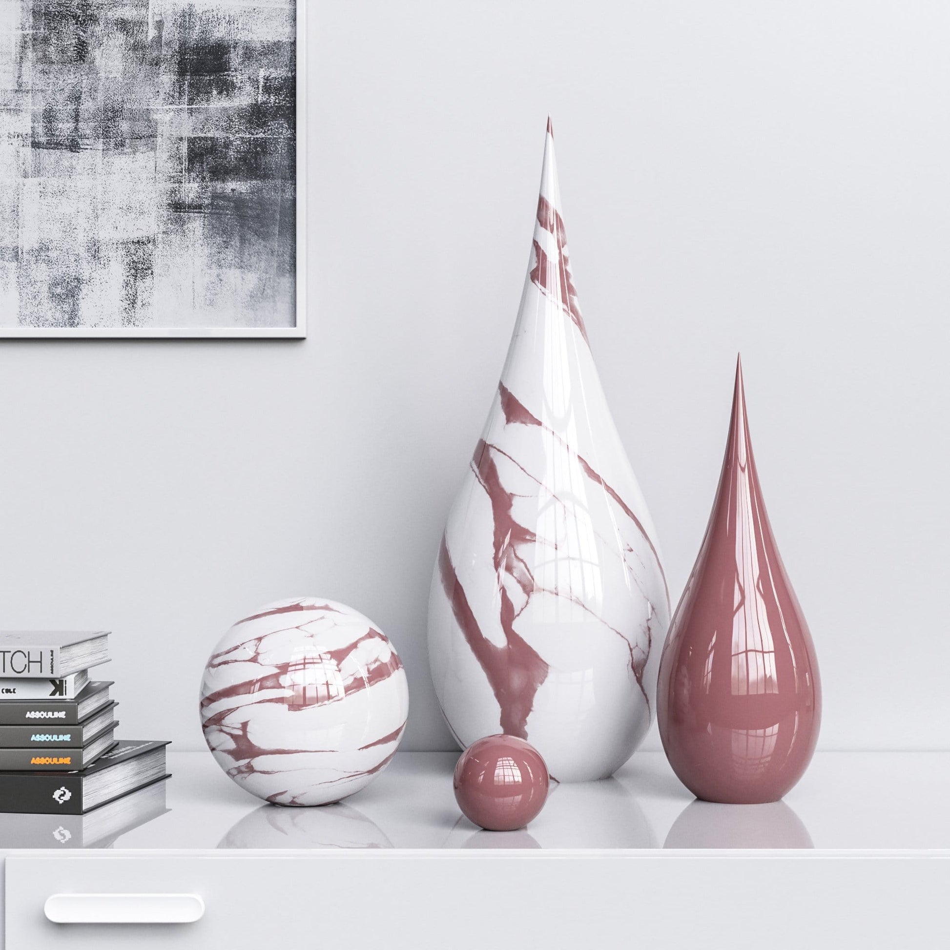 Ceramic Drop & Sphere Set - Plain & Marbles - Synchrony Art INC