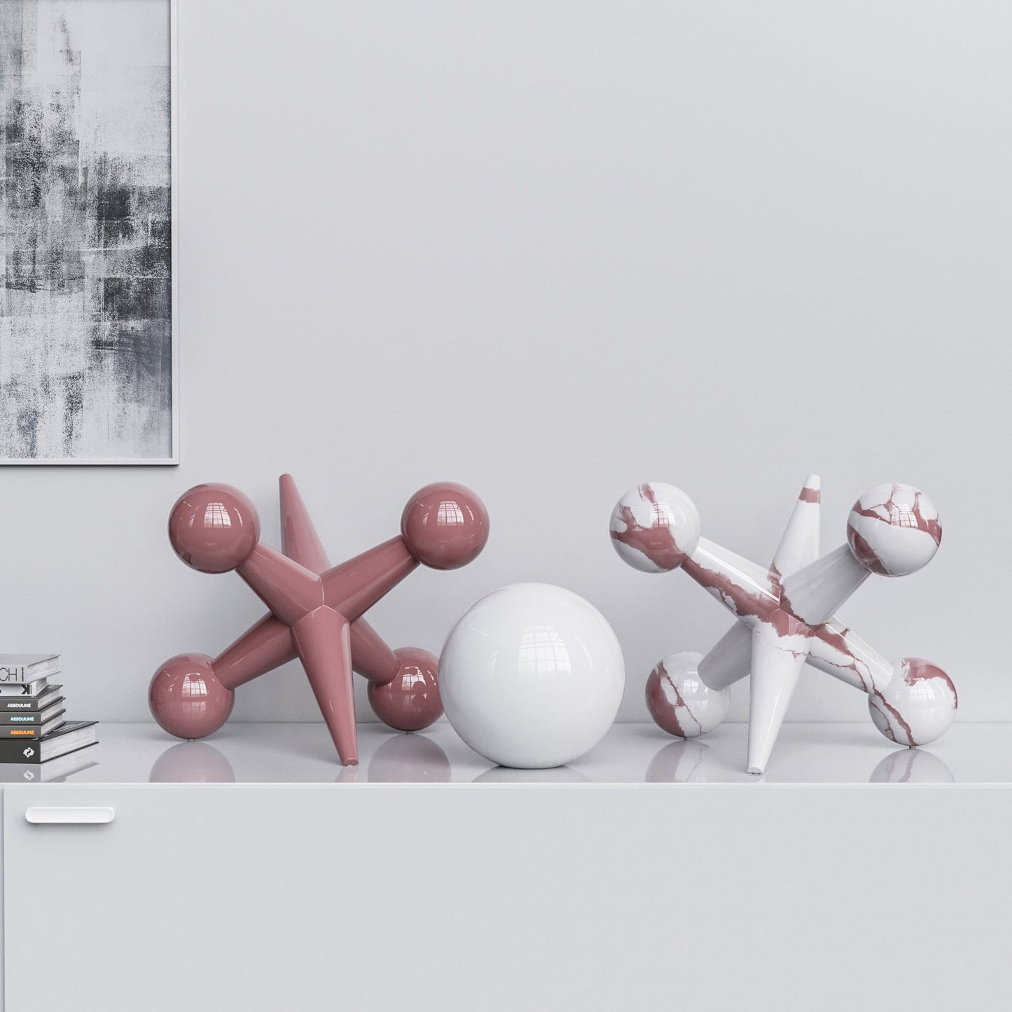 Ceramic 18"Jacks & 10" Ball  Set - Plain & Marbles - Synchrony Art INC