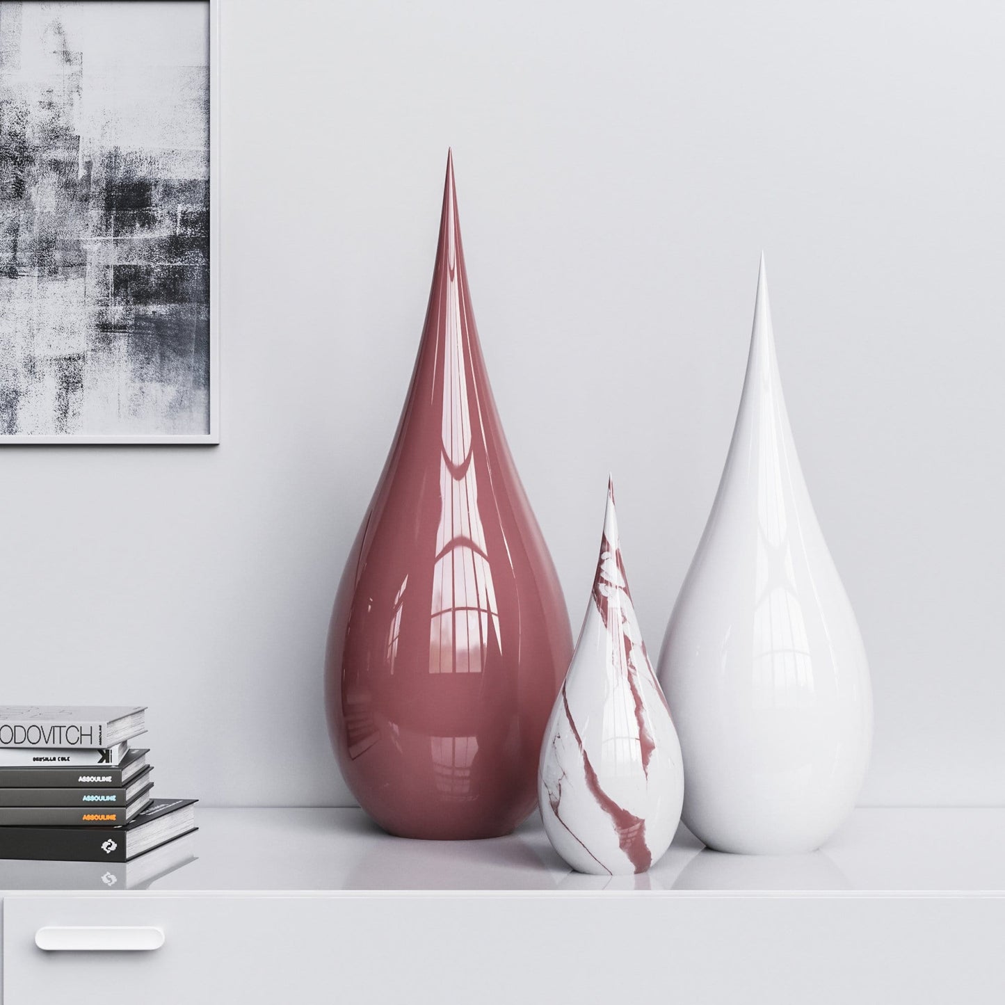 Ceramic Drop Three Pieces Set - Plain & Marble - Synchrony Art INC