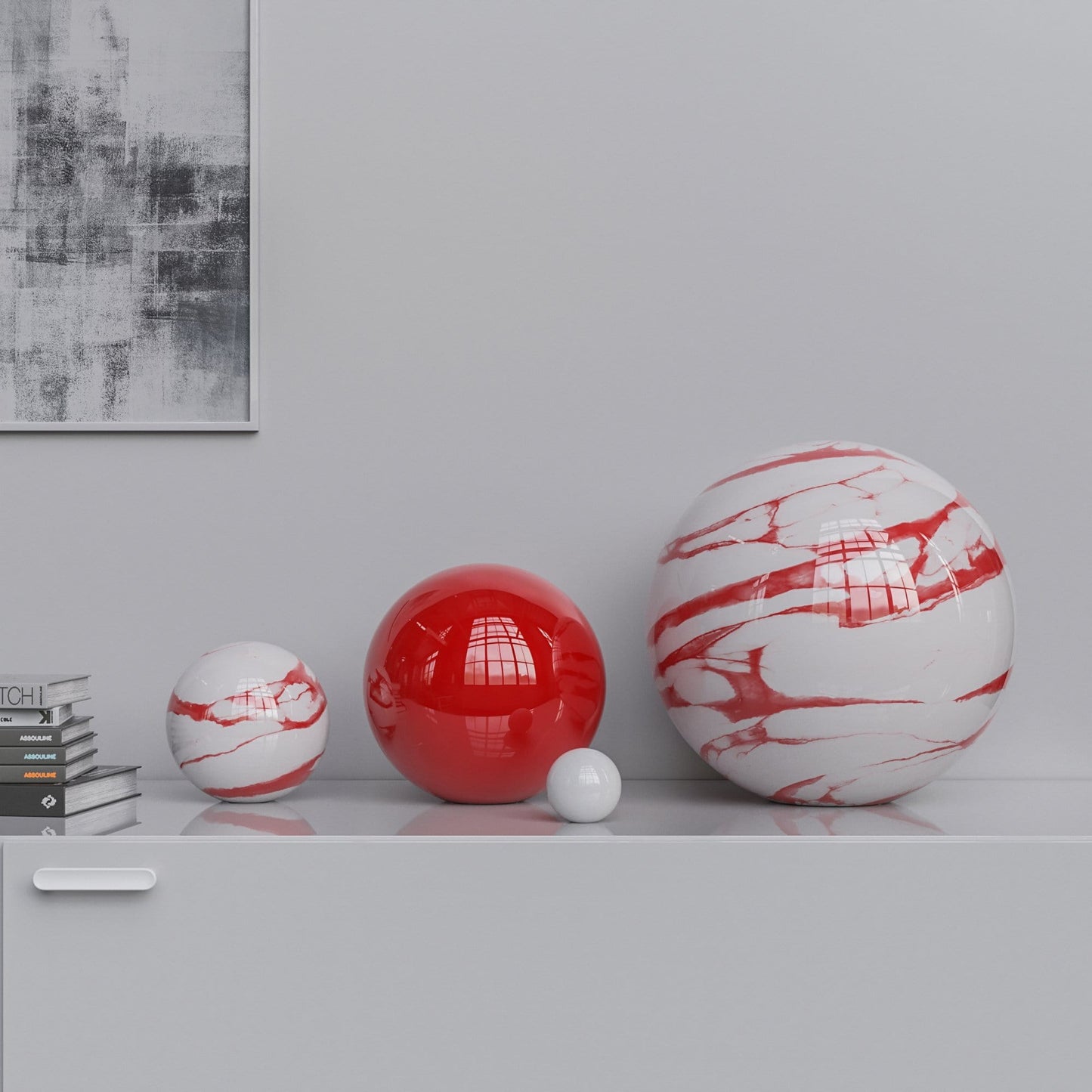 Ceramic Sphere Four Pieces Set - Plain & Marbles - Synchrony Art INC