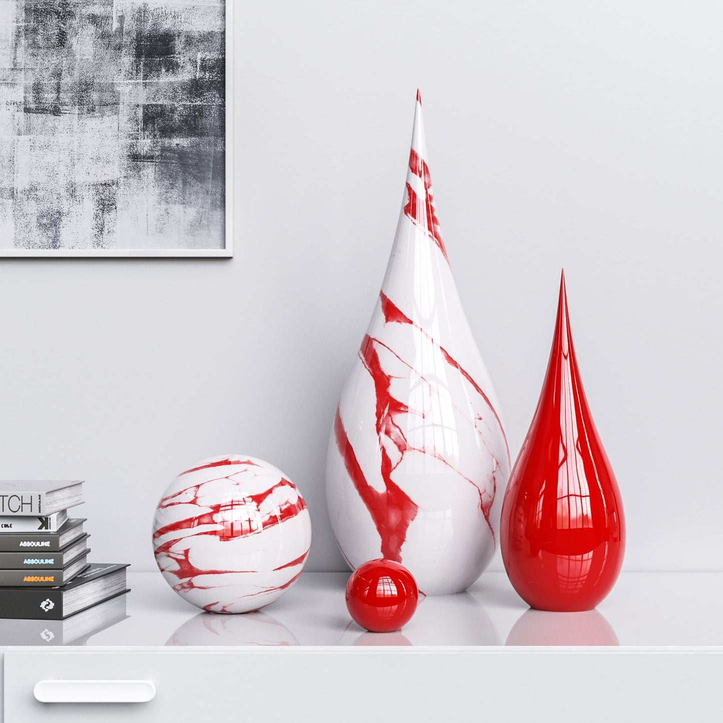 Ceramic Drop & Sphere Set - Plain & Marbles - Synchrony Art INC