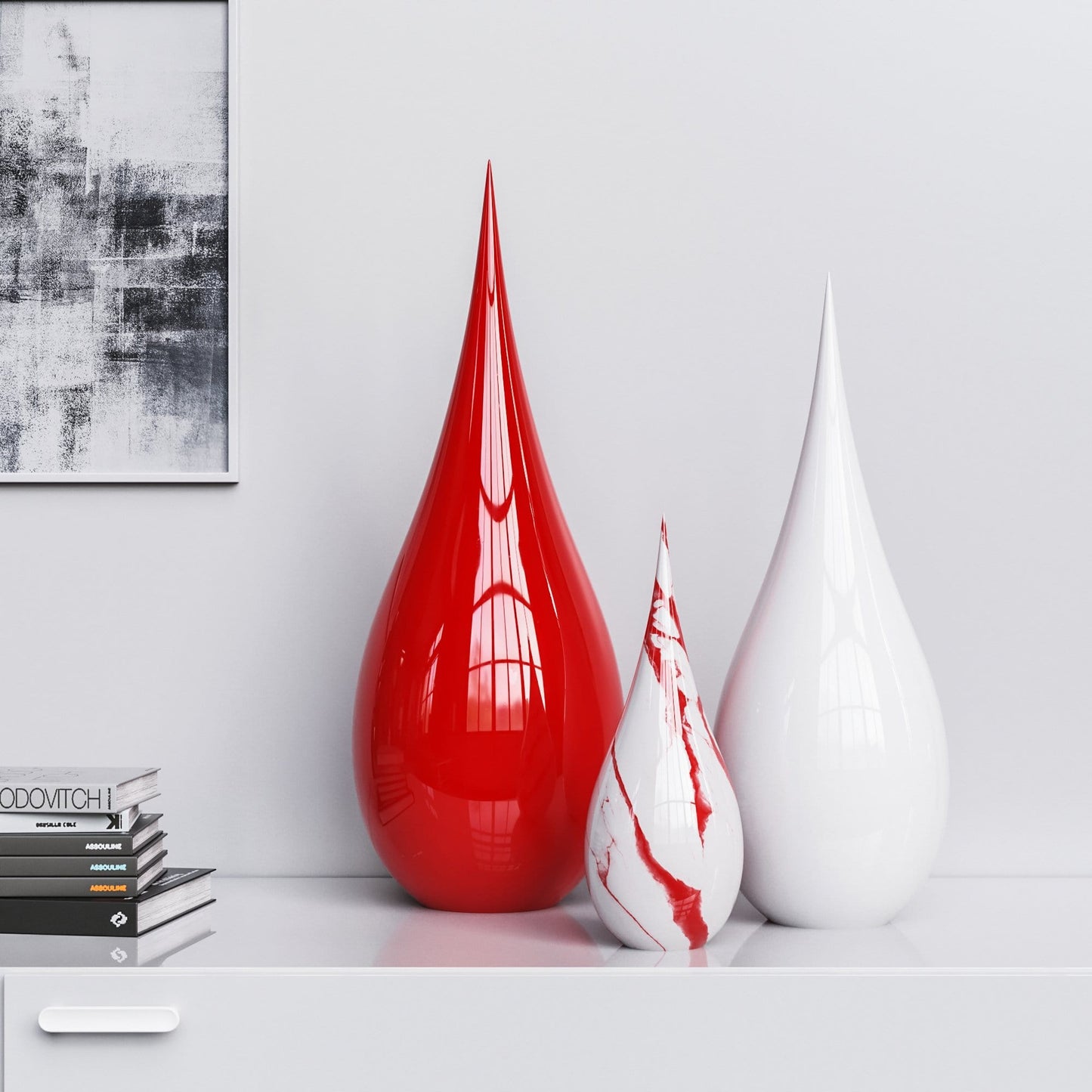 Ceramic Drop Three Pieces Set - Plain & Marble - Synchrony Art INC