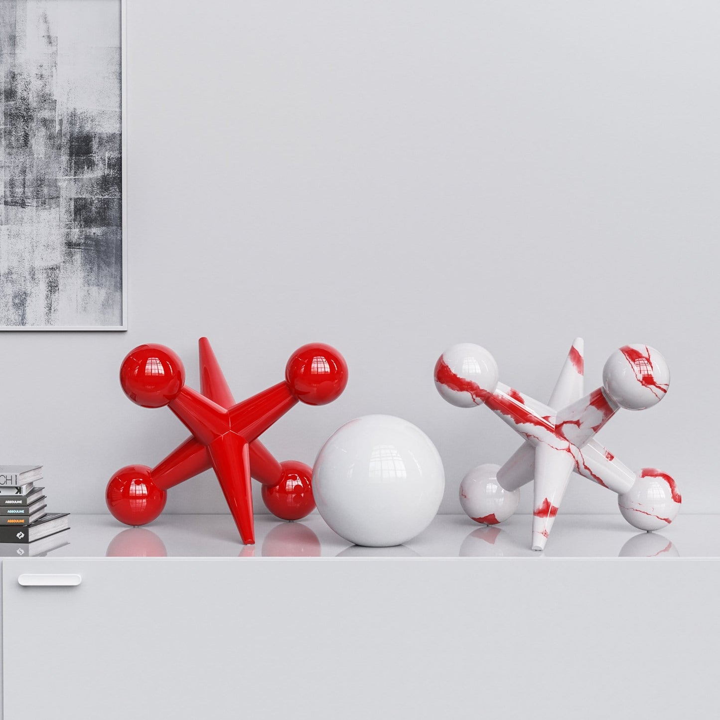 Ceramic 18"Jacks & 10" Ball  Set - Plain & Marbles - Synchrony Art INC