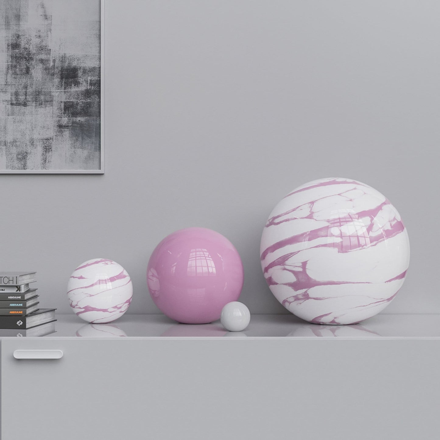 Ceramic Sphere Four Pieces Set - Plain & Marbles - Synchrony Art INC