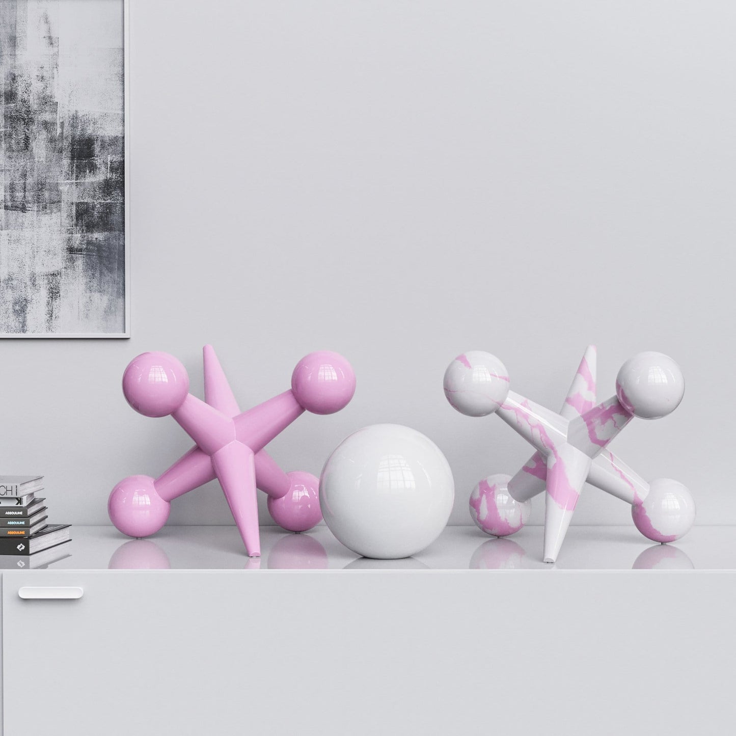 Ceramic 18"Jacks & 10" Ball  Set - Plain & Marbles - Synchrony Art INC