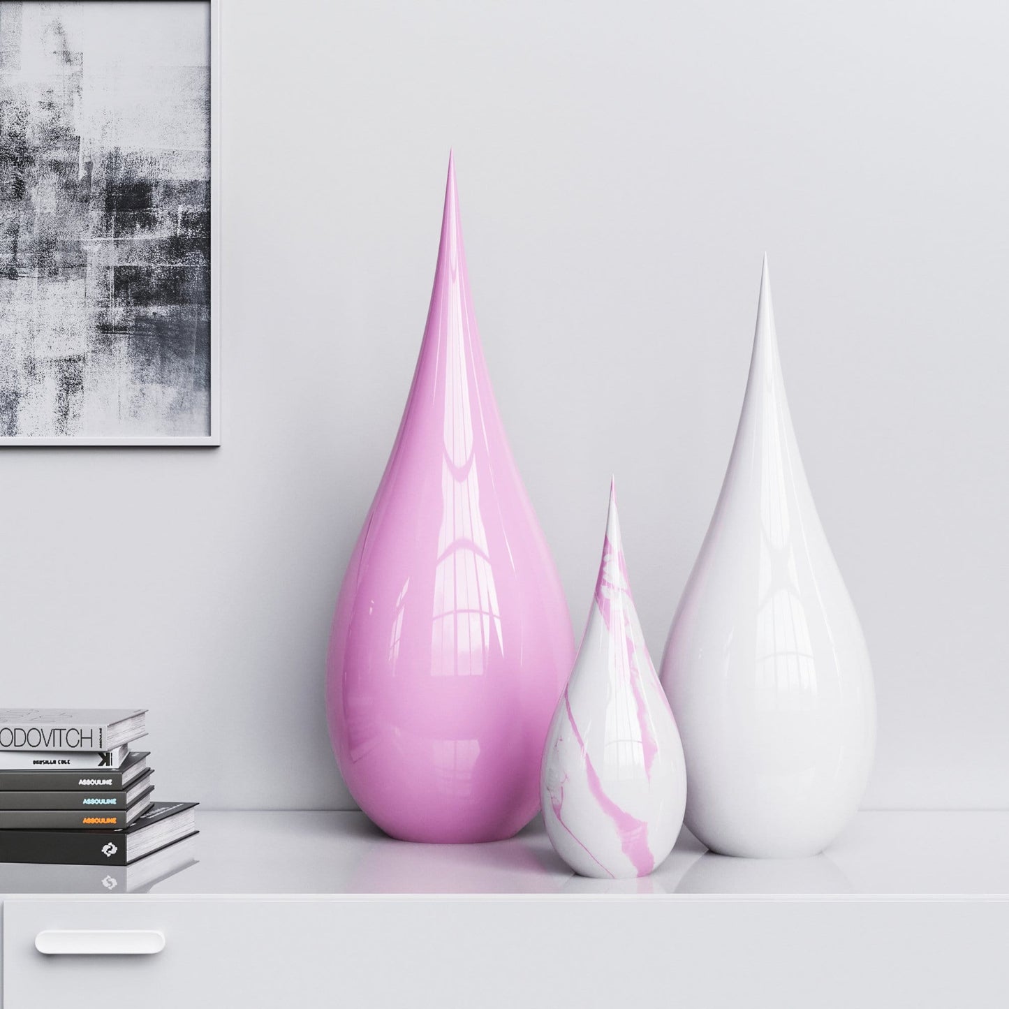 Ceramic Drop Three Pieces Set - Plain & Marble - Synchrony Art INC