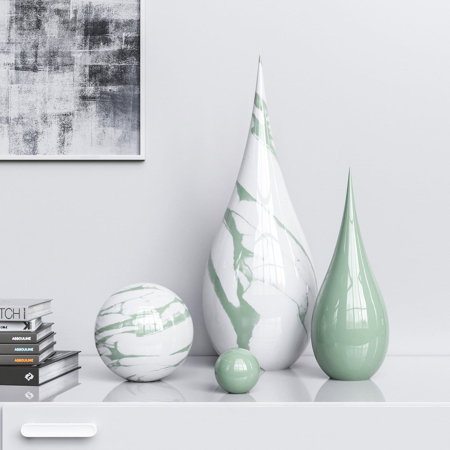 Ceramic Drop & Sphere Set - Plain & Marbles - Synchrony Art INC