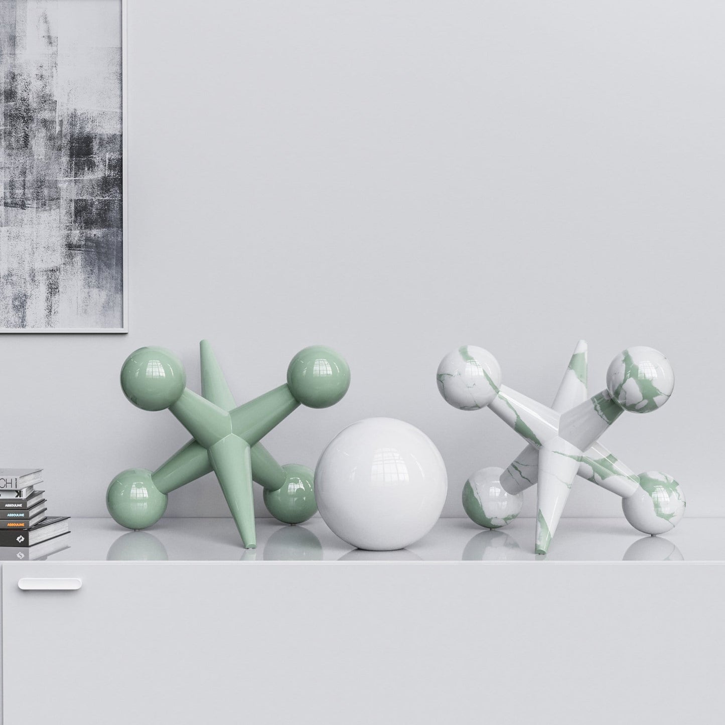 Ceramic 18"Jacks & 10" Ball  Set - Plain & Marbles - Synchrony Art INC