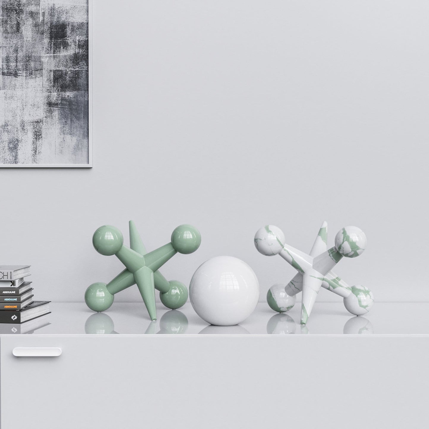 Ceramic 12"Jacks & 7" Ball  Set - Plain & Marbles - Synchrony Art INC