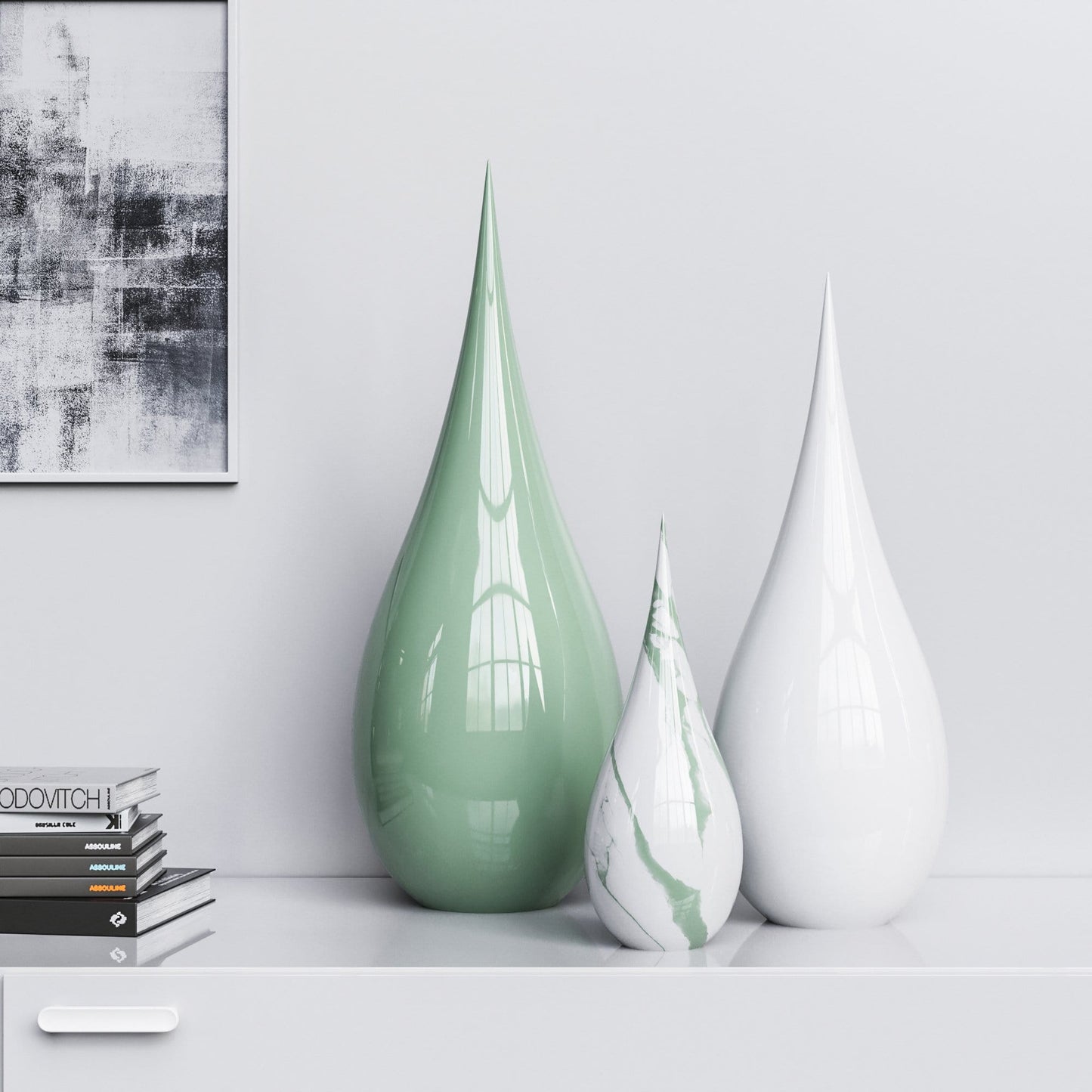 Ceramic Drop Three Pieces Set - Plain & Marble - Synchrony Art INC