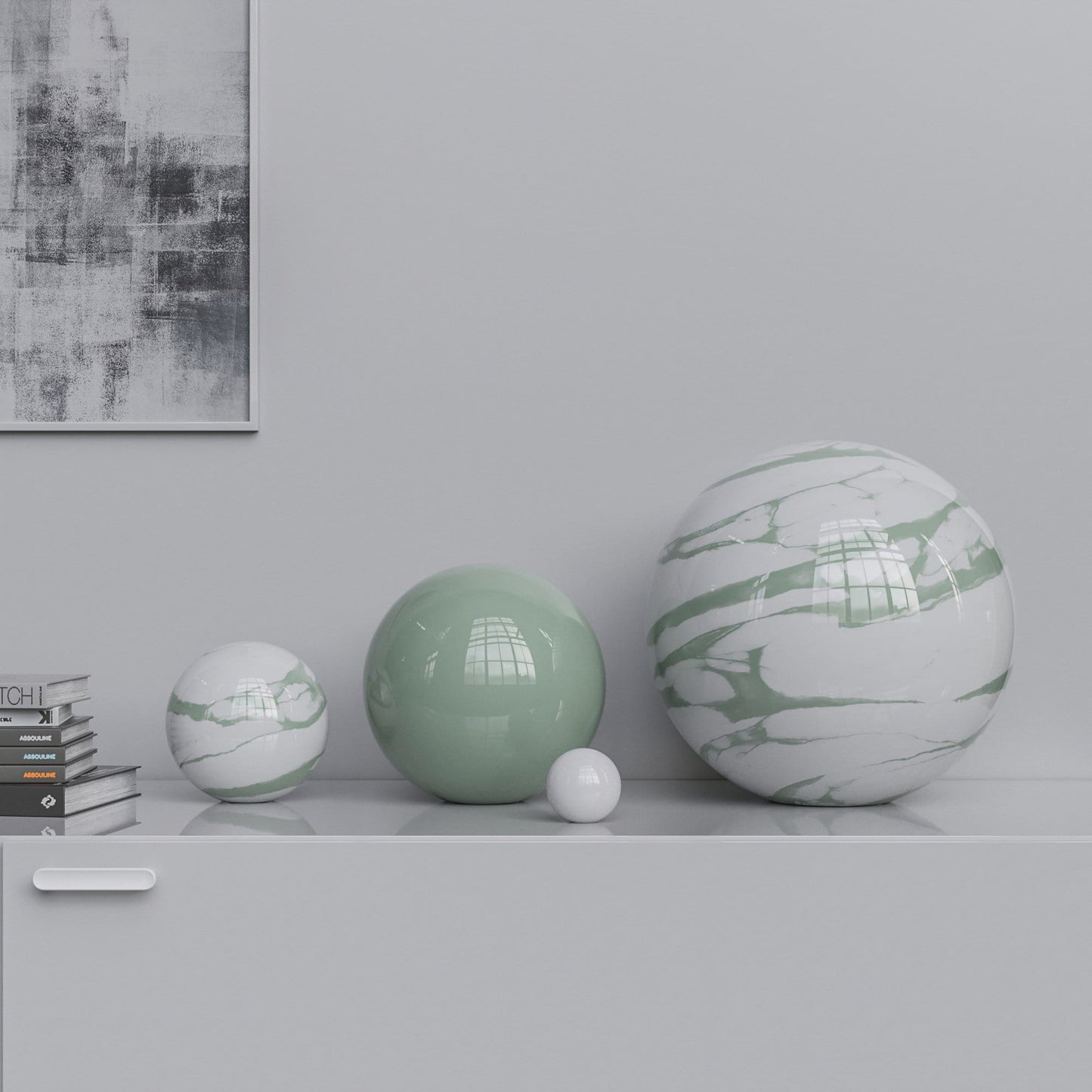 Ceramic Sphere Four Pieces Set - Plain & Marbles - Synchrony Art INC