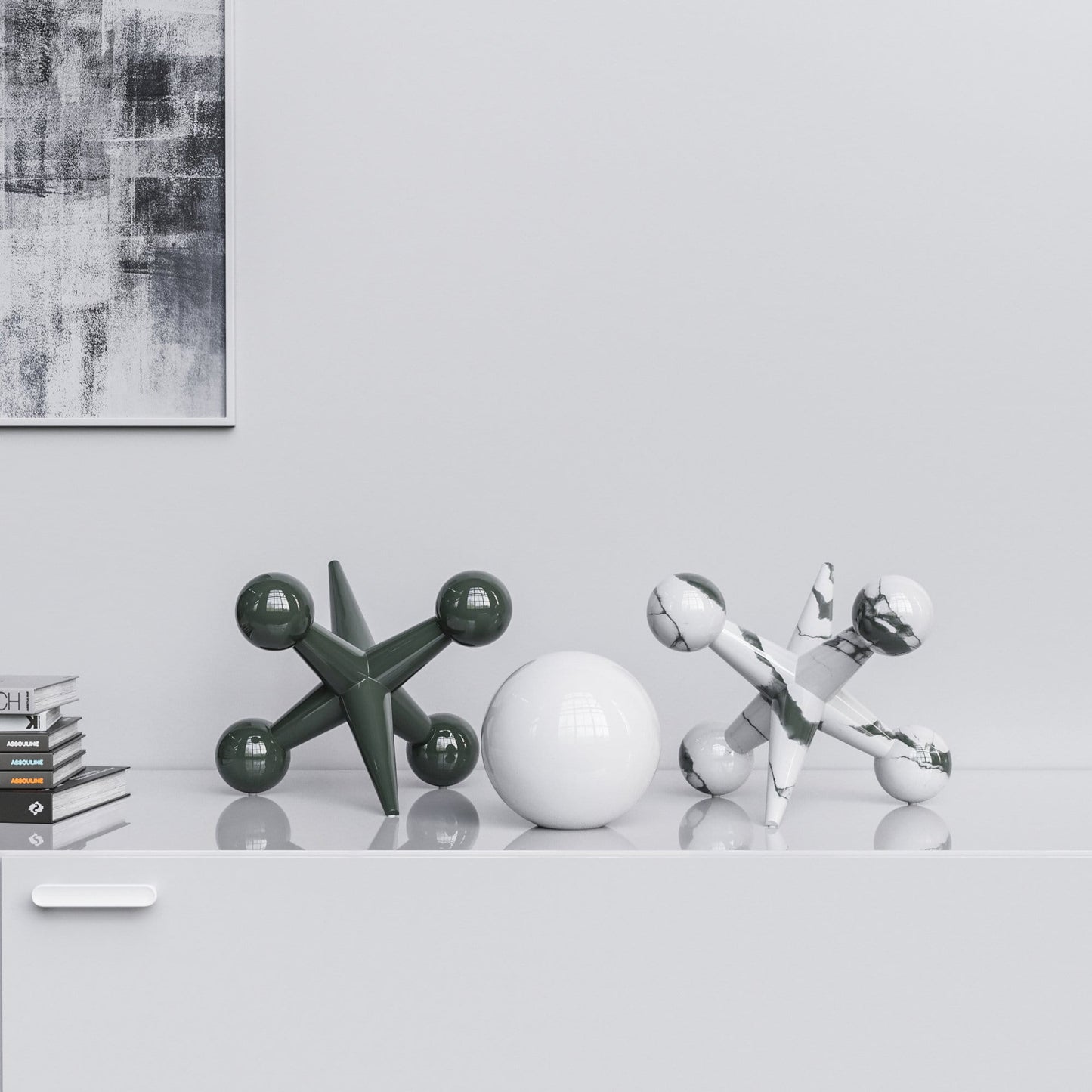 Ceramic 12"Jacks & 7" Ball  Set - Plain & Marbles - Synchrony Art INC