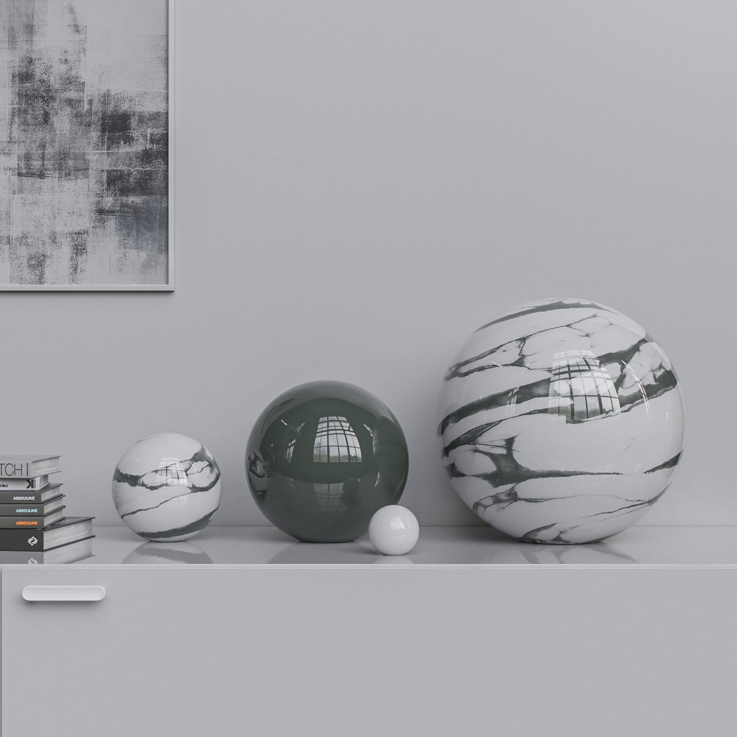 Ceramic Sphere Four Pieces Set - Plain & Marbles - Synchrony Art INC