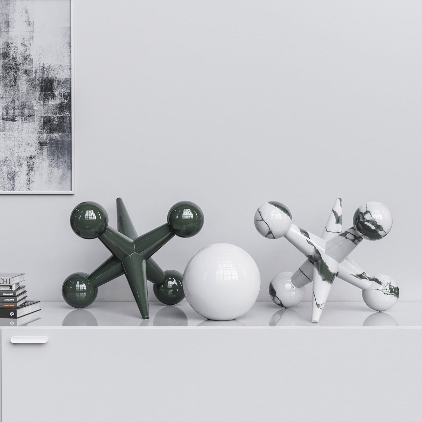 Ceramic 18"Jacks & 10" Ball  Set - Plain & Marbles - Synchrony Art INC