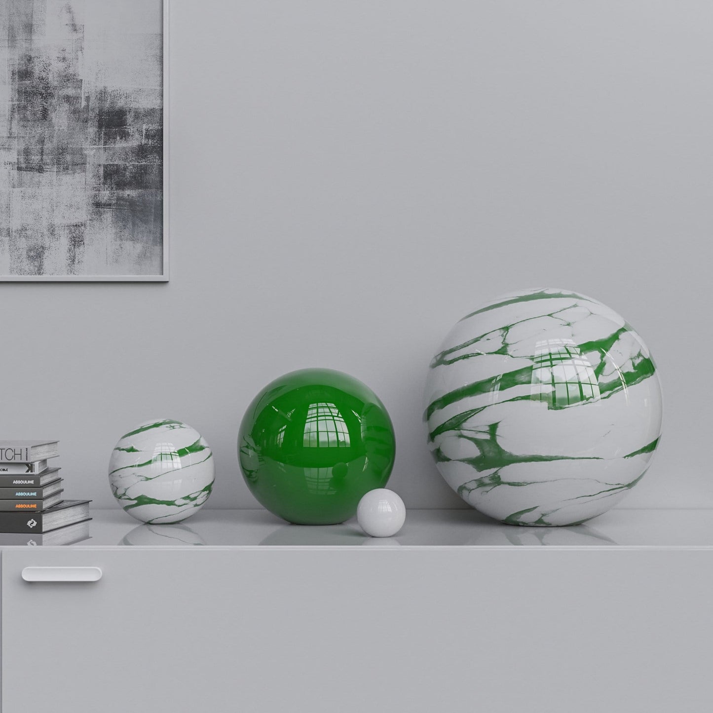 Ceramic Sphere Four Pieces Set - Plain & Marbles - Synchrony Art INC