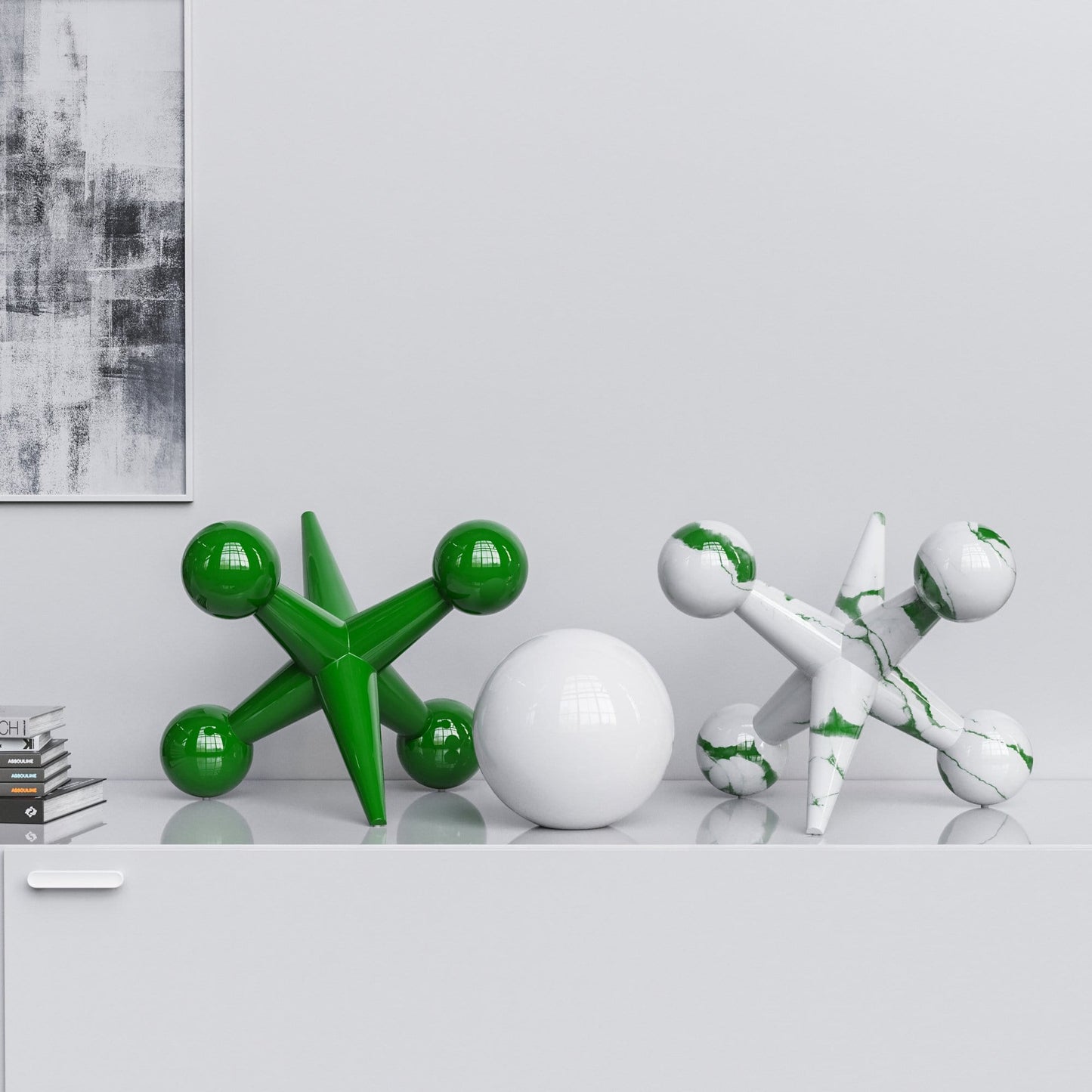 Ceramic 18"Jacks & 10" Ball  Set - Plain & Marbles - Synchrony Art INC