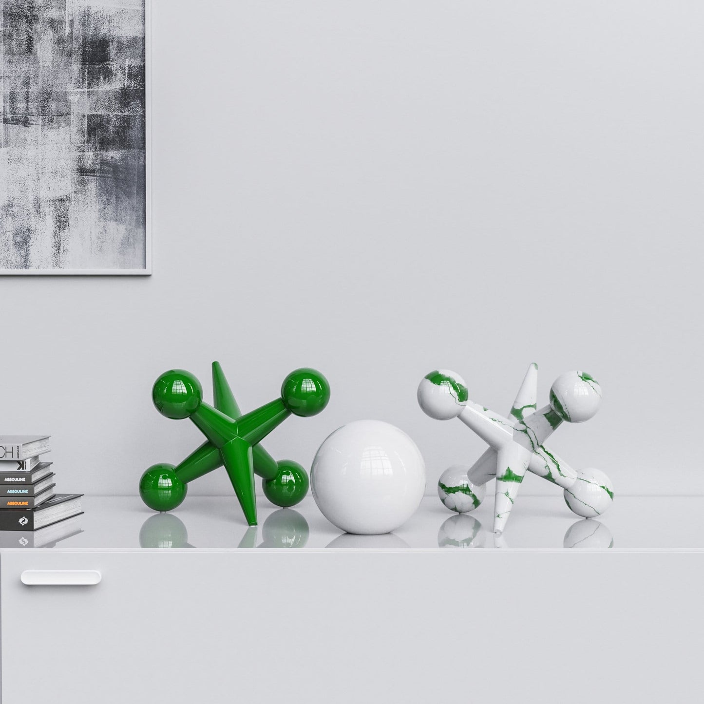 Ceramic 12"Jacks & 7" Ball  Set - Plain & Marbles - Synchrony Art INC