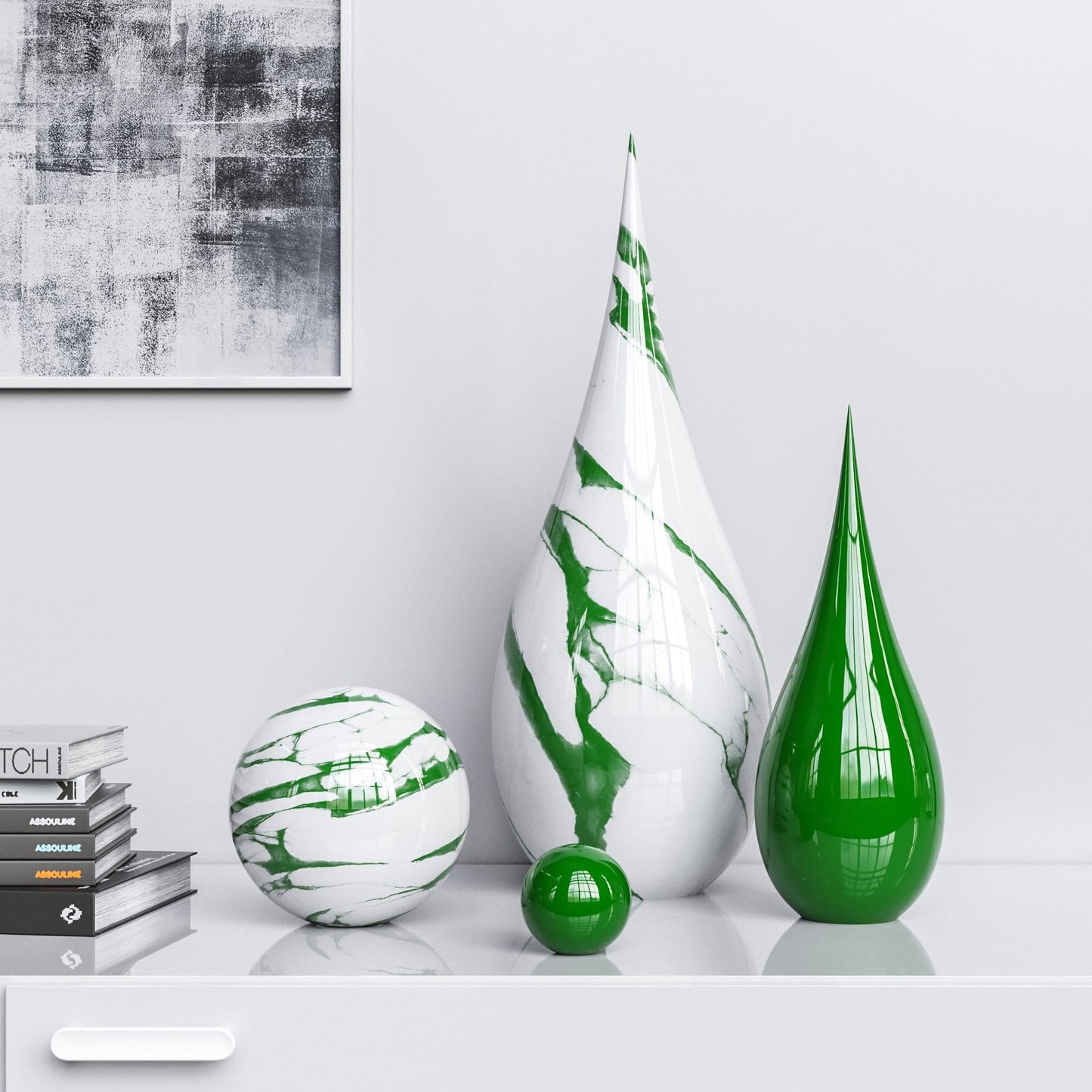 Ceramic Drop & Sphere Set - Plain & Marbles - Synchrony Art INC